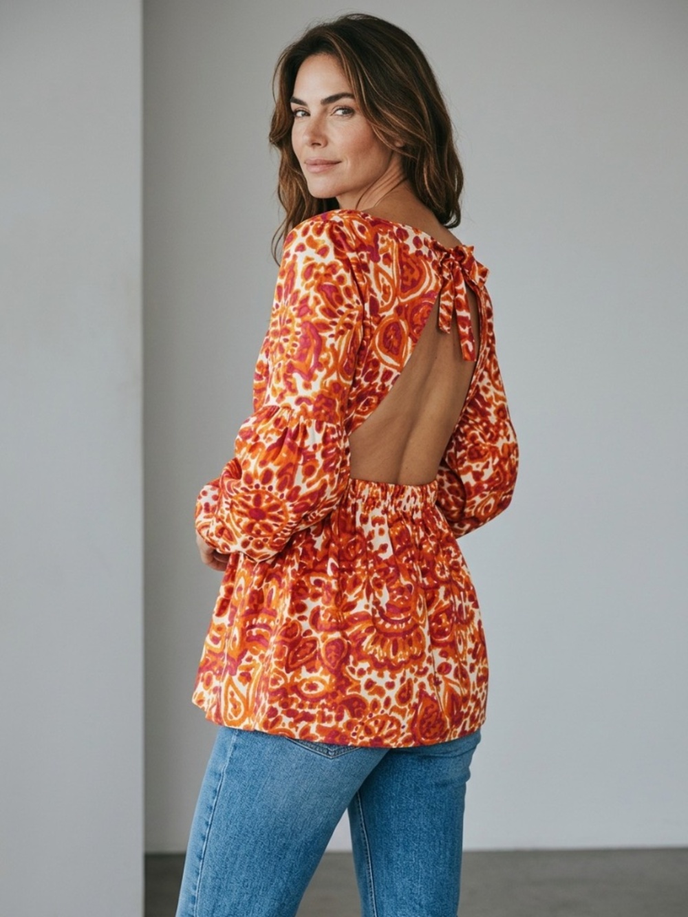 Anthropologie Love The Label Floral Open Back Blouse NWT 2X Plus - Picture 3 of 15